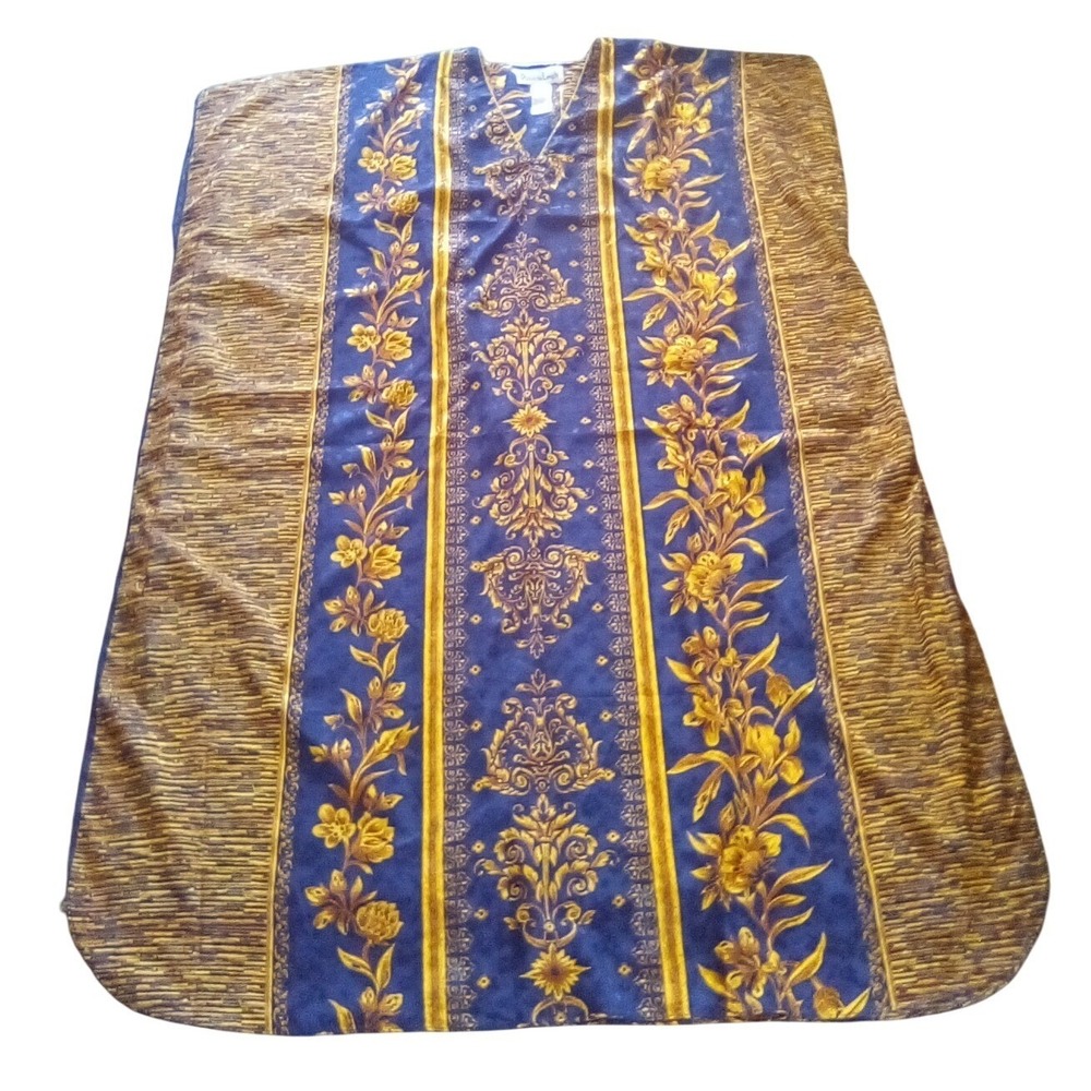 Patricia Leigh Royal Blue Gold Floral Caftan Lounger One Size Fits‎ Most